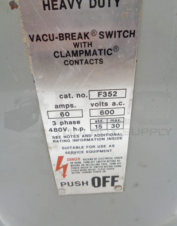 GOULD ITE F352 FUSIBLE HEAVY DUTY SAFETY SWITCH, 60AMP 600VAC - Image 8