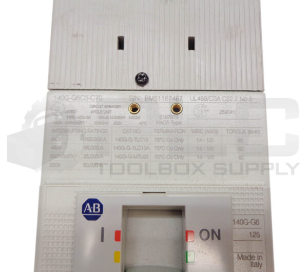 ALLEN BRADLEY 140G-G6C3-C70 CIRCUIT BREAKER 3P 140G-G6 125 W/ TERMINAL COVERS - Image 5