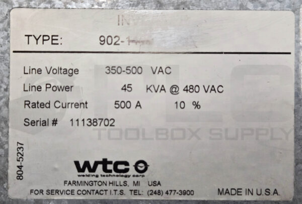 WTC 902-1103 GEN 6 MFDC INVERTER 350-500VAC 500A W/ 917-0155 G08106-00-05 CPU - Image 6