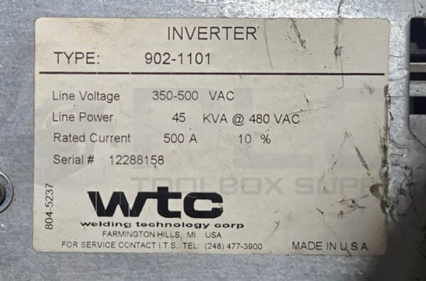 WTC 902-1101 GEN 6 MFDC INVERTER 350-500VAC 500A W/ 917-0155 G08106-00-08 CPU - Image 7