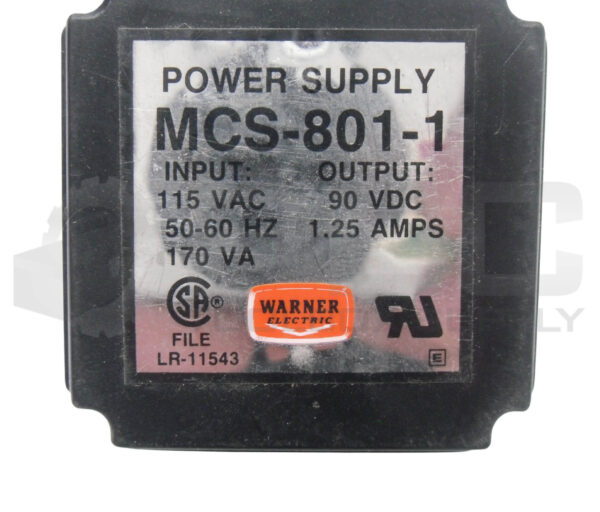 WARNER ELECTRIC MCS-801-1 POWER SUPPLY 1.25AMP 115VAC 60HZ - Image 4