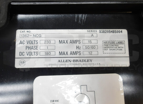 ALLEN BRADLEY 1362-NCG/A DC DRIVE 1HP 8A 230VAC 180VDC 1PH - Image 9