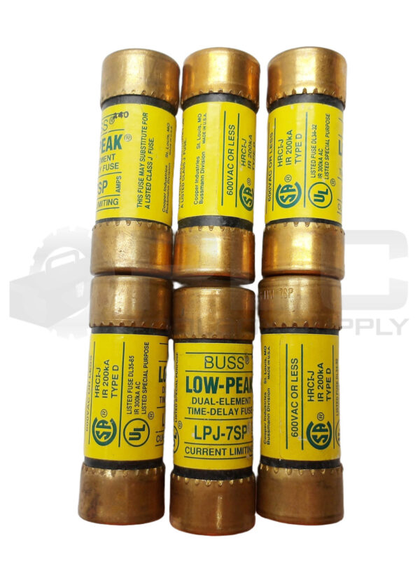 LOT OF 6 BUSSMANN LPJ-7SP LOW PEAK TIME DELAY FUSE 7A CLASS J 600VAC