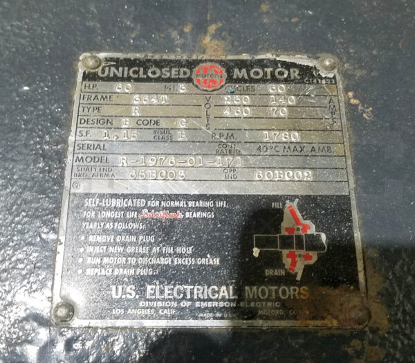 REPAIRED US MOTORS R-1976-01-171 UNICLOSED 60HP 3PH 1780RPM FR:364T 230/460 VOLT - Image 5