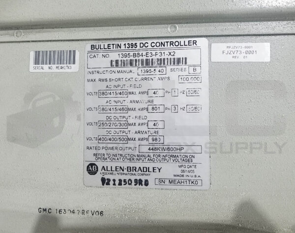 ALLEN BRADLEY 1395-B84-E3-P31-X2 /B DC CONTROLLER 1395 448KW/600HP - Image 10
