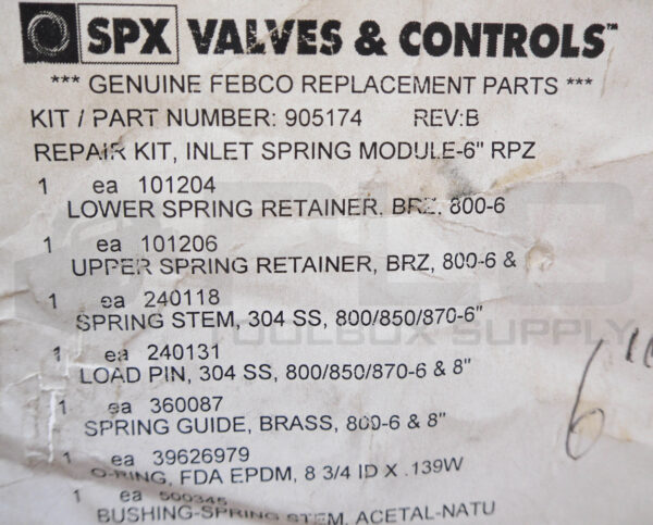 NEW SPX VALVES & CONTROLS 905174 FEBCO REPAIR KIT INLET SPRING MODULE 6" RPZ - Image 4