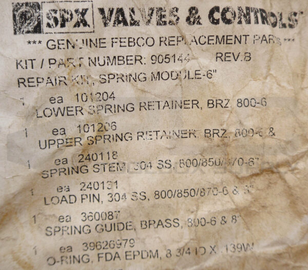 NEW SPX VALVES & CONTROLS 905144 FEBCO REPAIR KIT SPRING MODULE 6" - Image 4