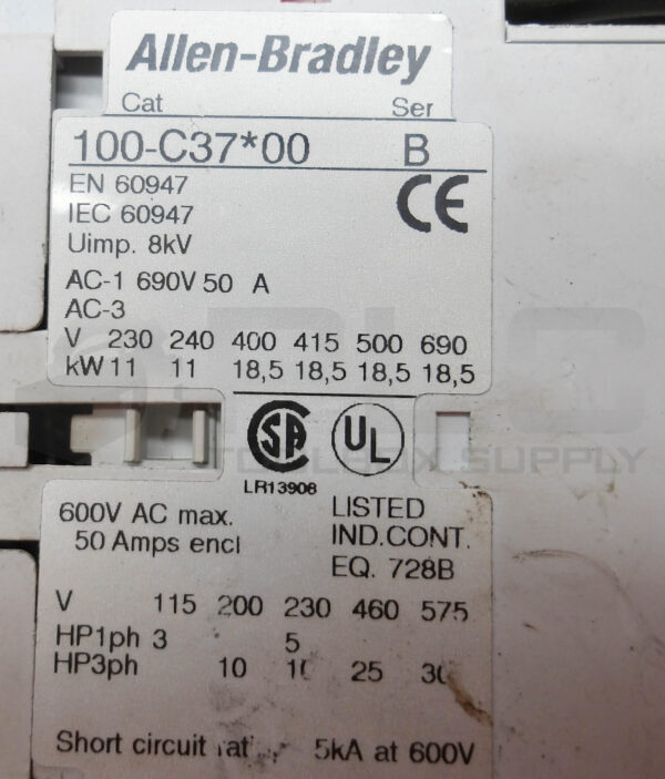 ALLEN BRADLEY 100-C37*00 /B CONTACTOR 50A 690V - Image 6