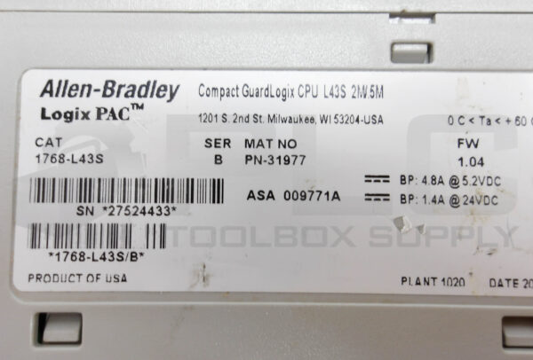 ALLEN BRADLEY 1768-L43S /B COMPAC GUARD LOGIX 24VDC - Image 6