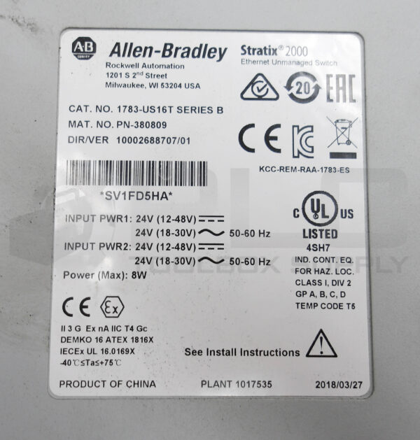 ALLEN BRADLEY 1783-US16T /B ETHERNET UNMANAGED SWITCH 24V 8W - Image 5