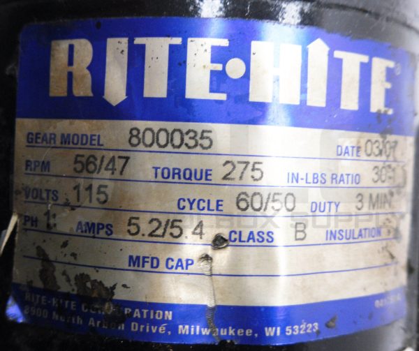 MOLON RITE HITE KIT-1056W GEAR MOTOR 1/4HP 1600RPM 5.2A 60HZ 800035 56/47RPM - Image 7