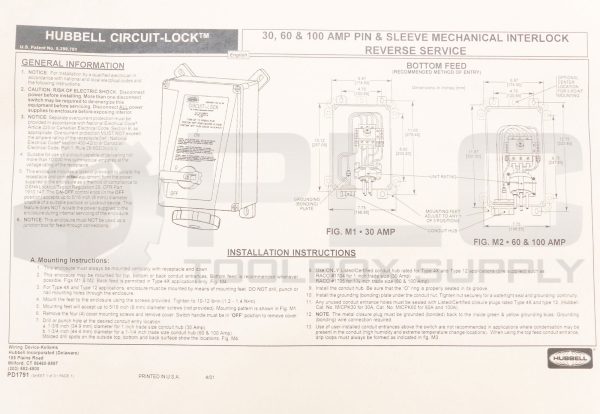 NEW HUBBELL HBL4100MI7WR CIRCUIT-LOCK 100A 480V 3PH 50HP 3 POLE 4 WIRE - Image 4