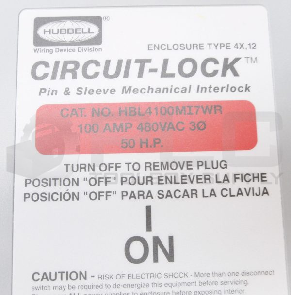 NEW HUBBELL HBL4100MI7WR CIRCUIT-LOCK 100A 480V 3PH 50HP 3 POLE 4 WIRE - Image 8