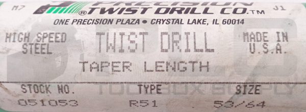 NEW PRECISION TWIST DRILL CO 051053 53/64 HIGH SPEED STEEL TWIST DRILL R51*READ* - Image 5