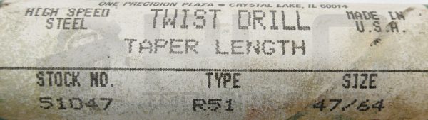 NEW PRECISION TWIST DRILL CO. 51047 TAPER LENGTH R51 TWIST DRILL BIT 47/64" - Image 7
