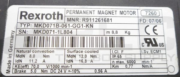 NEW REXROTH MKD071B-061-GG1-KN PERMANENT MAGNET MOTOR, 6000RPM, R911261681 *READ - Image 6