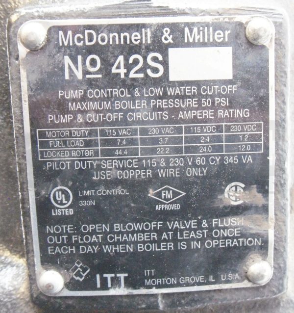 MCDONNELL & MILLER 42S PUMP CONTROL & LOW WATER CUT-OFF 50PSI 115-230V AC/DC - Image 6