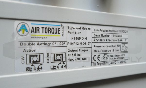 NEW AIR TORQUE PT 450 PNEUMATIC ACTUATOR WITH BUTTERFLY VALVE - Image 7