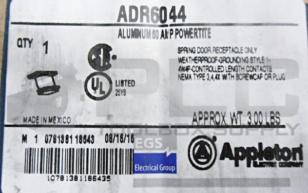 NEW EMERSON ADR6044 APPLETON RECEPTACLE 60AMP - Image 6