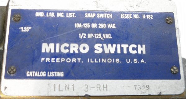 NEW MICRO SWITCH 1LN1-3-RH LIMIT SWITCH 10A-125 OR 250VDC, 1/2HP-125VAC - Image 4