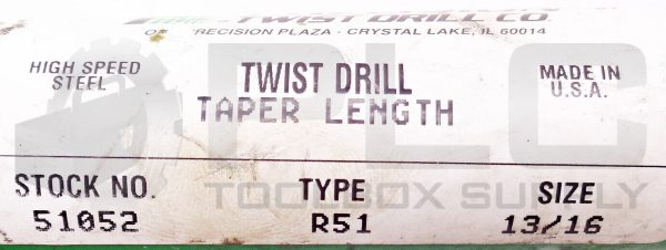 NEW PRECISION TWIST DRILL CO 51052 13/16 HIGH SPEED STEEL TWIST DRILL R51 - Image 5