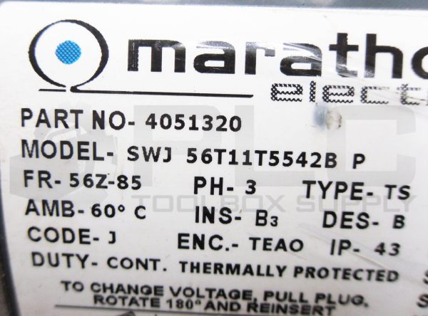 MARATHON ELECTRIC 4051320 GENERAL PUPOSE MOTOR FR-56Z-85 RPM 1140 200-230/460V - Image 8