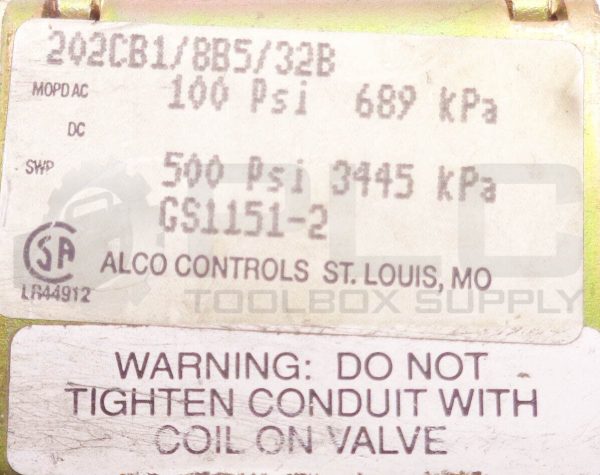 NEW ALCO GS-1151-2 SOLENOID VALVE 17-12W 208-220/208-240V 202CB1/8B5/32B - Image 4
