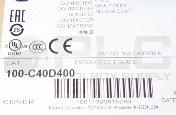 NEW ALLEN BRADLEY 100-C40D400 /A CONTACTOR 110/120V 50/60HZ 100-C40*400 - Image 7