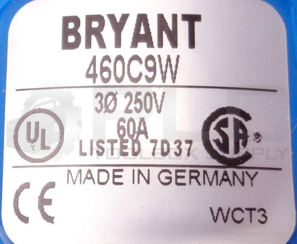 NEW BRYANT 460C9W WATERTIGHT CONNECTOR 250V 60A NSMP - Image 8