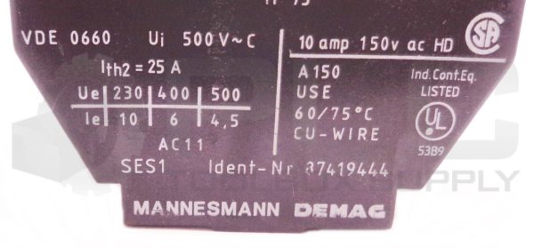 NEW MANNESMANN DEMAG 87419444 CONTACT BLOCK 10A150VAC - Image 6