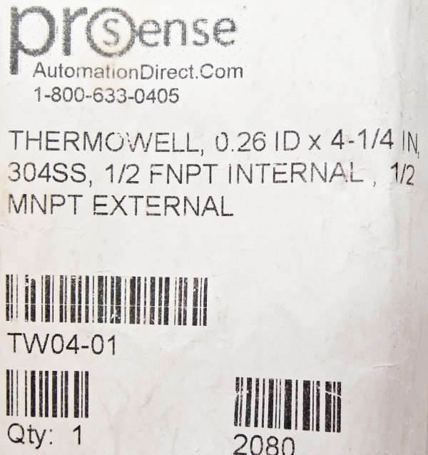 NEW PROSENSE TW04-01 THERMOWELL 0.26IDx4-1/4" 304SS 1/2 FNPT INT 1/2 MNPT EXT - Image 6