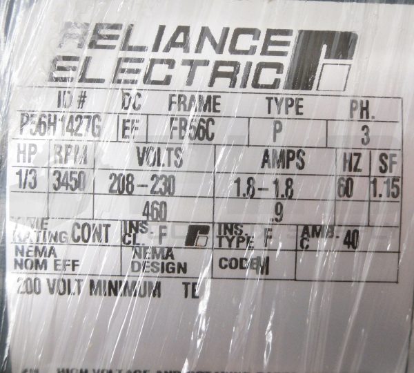 NEW RELIANCE ELECTRIC P56H1427G AC MOTOR 208-230/460V 60HZ 3450RPM FB56C FRAME - Image 6