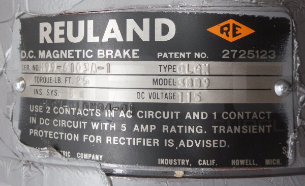 NEW REULAND 38B9 DC MAGNETC BRAKE 115VDC 23LB/FT OLGN *READ* - Image 8