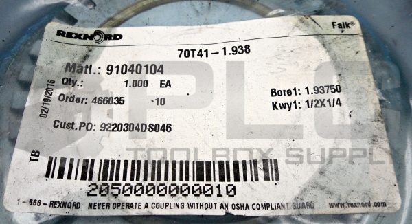 NEW REXNORD 70T41-1.938 COUPLING TORQUE CONTROL 70T41 BORE1:1.93750 91040104 - Image 4