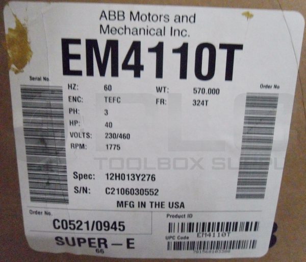 NEW BALDOR EM4110T SUPER E MOTOR SPEC 12H013Y276 FRAME 324T HP 40 RPM 1775 - Image 3