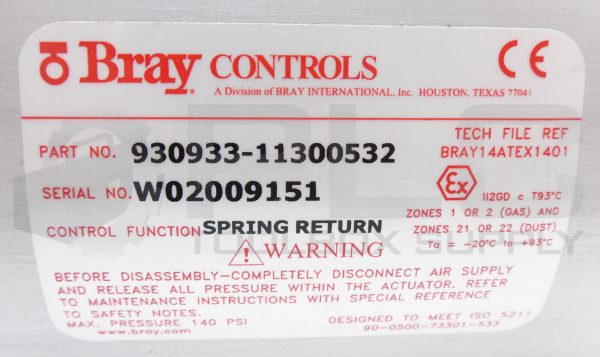 NEW BRAY CONTROLS 930933-11300532 PNEUMATIC ACTUATOR SPRING RETURN SERIES 92/93 - Image 7
