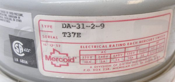 NEW MERCOID CONTROL DA-31-2-9 PRESSURE SWITCH 440VAC 240VDC 10A 3/4HP *READ* - Image 6