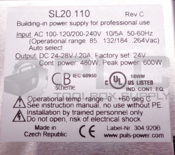 NEW PULS SL20.110 POWER SUPPLY AC 100-120/220-240V DC 24V/20A - Image 6
