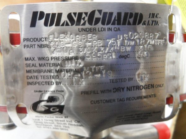 NEW PULSEGUARD S0G-SS+PB FLEXORBER 751 DW187MTFE US029887 750P 3/4X3/4" BW - Image 9