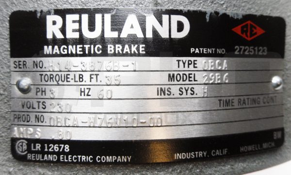 NEW REULAND 0BCA-H76N10-00 MAGNETIC BRAKE 3PH 60HZ 230V .80A 29B6 0BCA - Image 8