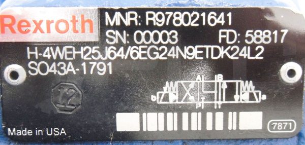 NEW REXROTH H-4WEH25J64/6EG24N9ETDK24L2 VALVE ASSY. 4WE6J61/EG24N9DK24L2 - Image 9