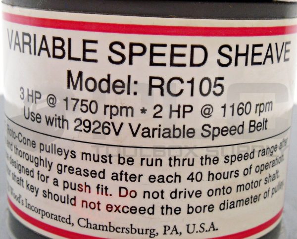 NEW TB WOOD'S RC10578 VARIABLE SPEED SHEAVE 3HP/1750RPM 2HP/1160RPM RC105 - Image 7