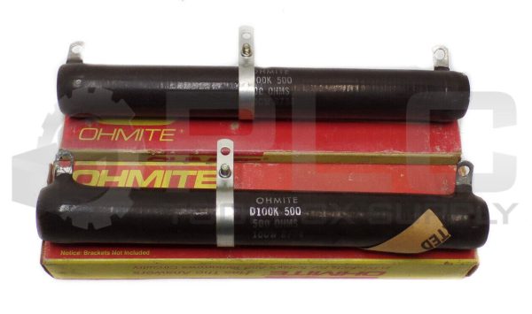 LOT OF 2 NEW OHMITE D100K500 VITREOUS ENAMELED RESISTOR, 500 OHMS, 100 WATT