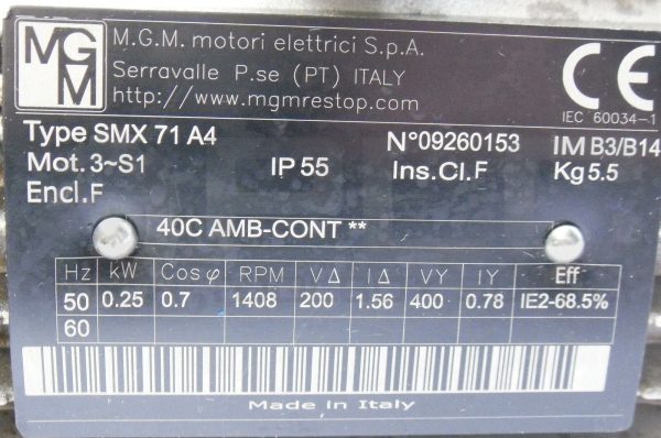 M.G.M ELECTRIC MOTORS SMX 71A4 3-PHASE MOTOR 1680RPM W/ TUTHILL 000LEV-C-7 PUMP - Image 7