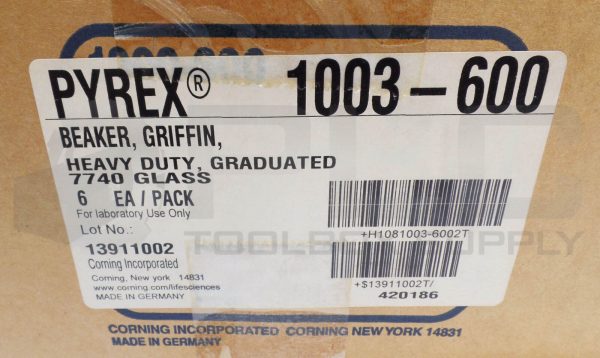 NEW BOX OF 6 PYREX 1003-600 HEAVY DUTY GRIFFIN BEAKER GRADUATED 1003 - Image 6