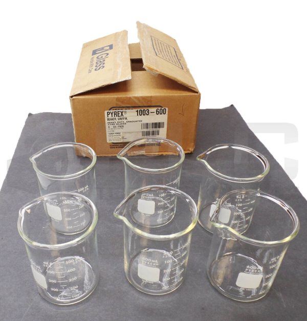 NEW BOX OF 6 PYREX 1003-600 HEAVY DUTY GRIFFIN BEAKER GRADUATED 1003