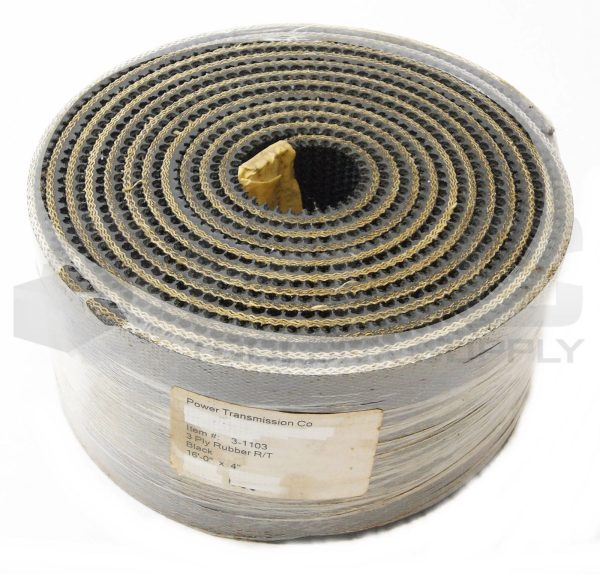 NEW POWER TRANSMISSON CO. 3-1103 3 PLY RUBBER BLACK CONVEYOR BELT 16'-0" X 4"