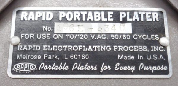 NEW RAPID ELECTROPLATING PROCESS 106E-8340 RAPID PORTABLE PLATTER - Image 8