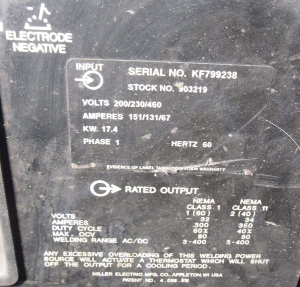 MILLER SYNCROWAVE 351 903219 CC AC/DC WELDING POWER SOURCE W/ 1A COOLING SYSTEM - Image 9