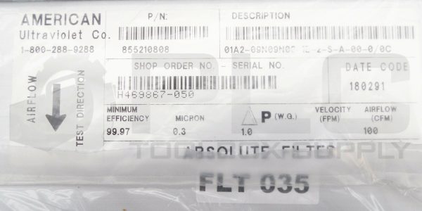 NEW AMERICAN ULTRAVIOLET CO. 855210808 FILTER 10"X10"X6" 99.97% 0.3 MIRCON*READ* - Image 5